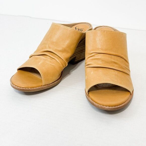 Sofft Strathmore NWB Sz 9.5 Soleil Yellow Luxe Italian Ruched Slide Wedge Shoes - Picture 13 of 16